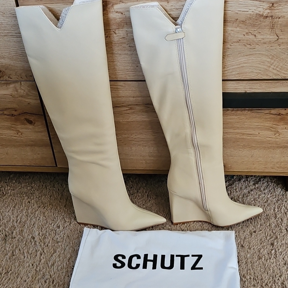 Schutz Women's Cream Knee-High Boots